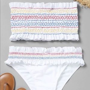Colorful Zigzag smocked bikini set